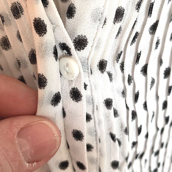 H&M | Pleated Semi-sheer Women’s White Black Polka Dot Blouse Top - Picture 6 of 8